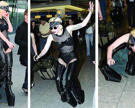 Lady Gaga loves dangerous shoes… but then she falls!