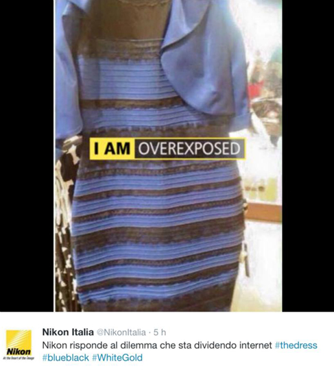 Nikon, #TheDress: i geni del marketing (e non solo) sempre sul pezzo, #thedress, brand #thedress, meme #thedress, white and gold, black and blue, #whiteandgold #blackandblue,