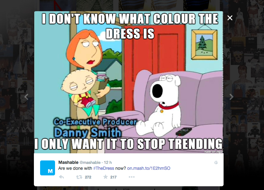 #TheDress: i geni del marketing (e non solo) sempre sul pezzo, #thedress, brand #thedress, meme #thedress, white and gold, black and blue, #whiteandgold #blackandblue, Griffin, Mashable