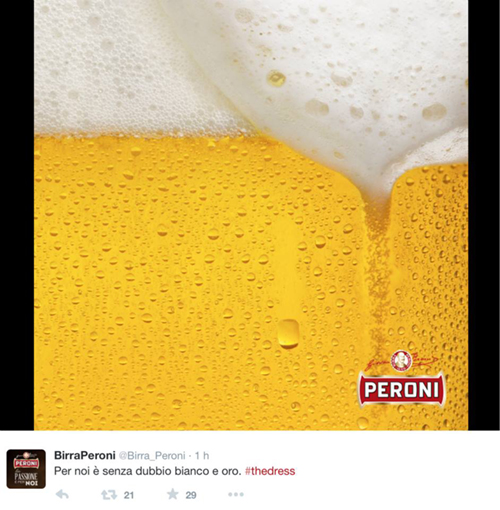 Peroni, #TheDress: i geni del marketing (e non solo) sempre sul pezzo, #thedress, brand #thedress, meme #thedress, white and gold, black and blue, #whiteandgold #blackandblue,